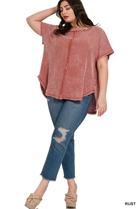 Plus Size Washed Baby Waffle Top