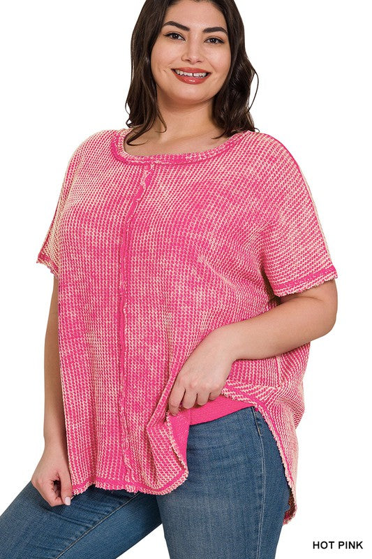 Plus Size Washed Baby Waffle Top