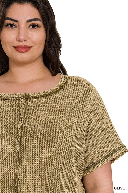 Plus Size Washed Baby Waffle Top