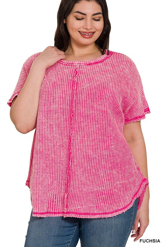 Plus Size Washed Baby Waffle Top