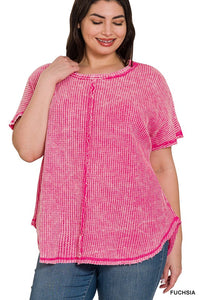Plus Size Washed Baby Waffle Top