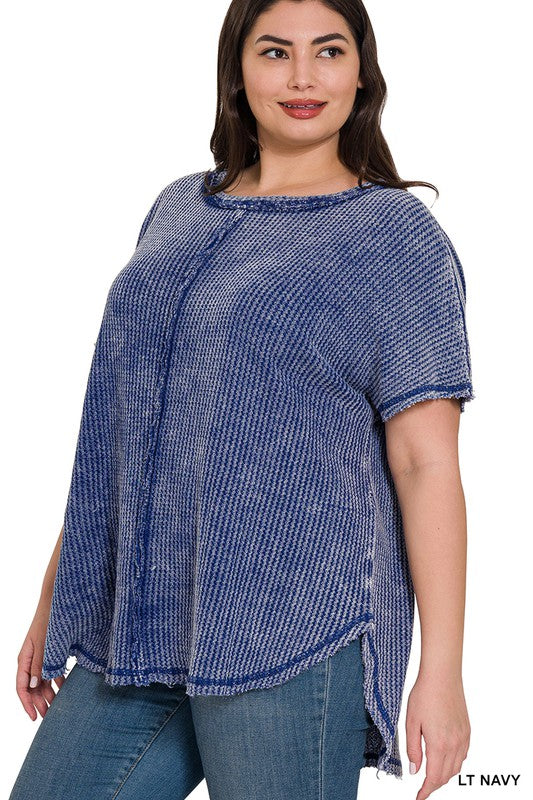 Plus Size Washed Baby Waffle Top