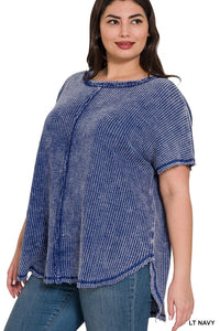 Plus Size Washed Baby Waffle Top