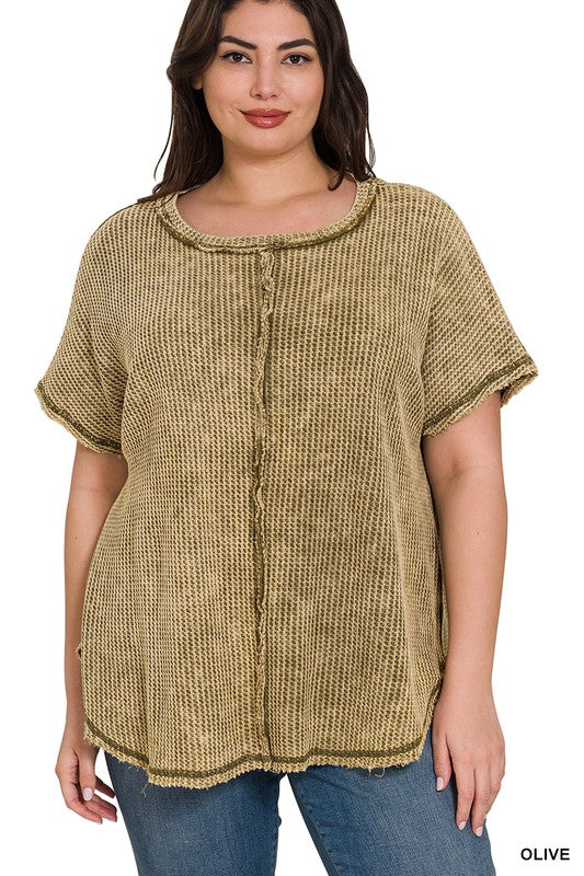 Plus Size Washed Baby Waffle Top