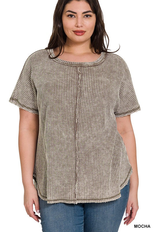 Plus Size Washed Baby Waffle Top