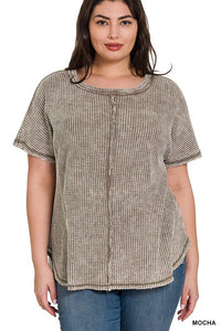 Plus Size Washed Baby Waffle Top