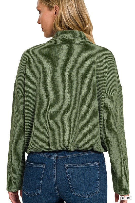 Textured Line Elastic Waist Pullover Tops