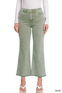 Acid Washed High Waist Frayed Hem Bootcut Pants