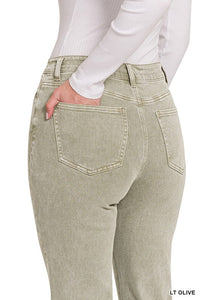 Acid Washed High Waist Frayed Hem Bootcut Pants