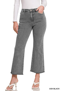 Acid Washed High Waist Frayed Hem Bootcut Pants