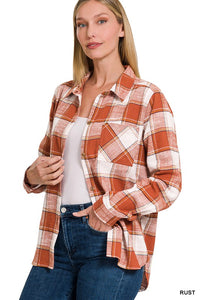 COTTON PLAID SHACKET WITH FRONT POCKET - MULT COLORS