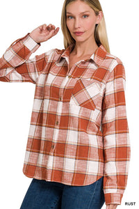 COTTON PLAID SHACKET WITH FRONT POCKET - MULT COLORS