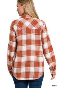 COTTON PLAID SHACKET WITH FRONT POCKET - MULT COLORS