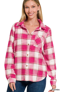 COTTON PLAID SHACKET WITH FRONT POCKET - MULT COLORS