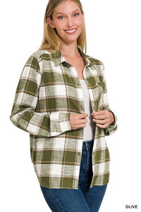 COTTON PLAID SHACKET WITH FRONT POCKET - MULT COLORS