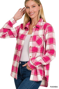 COTTON PLAID SHACKET WITH FRONT POCKET - MULT COLORS