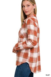 COTTON PLAID SHACKET WITH FRONT POCKET - MULT COLORS