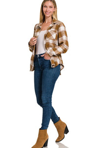 COTTON PLAID SHACKET WITH FRONT POCKET - MULT COLORS