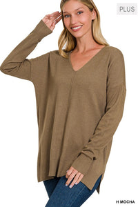 Garment Dyed Front Seam Sweater in Plus