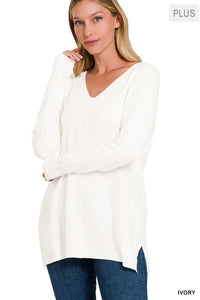 Garment Dyed Front Seam Sweater in Plus