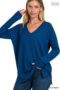 Garment Dyed Front Seam Sweater in Plus