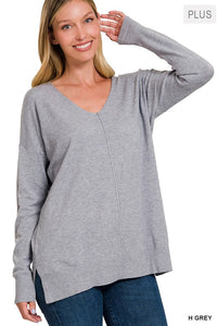 Garment Dyed Front Seam Sweater in Plus