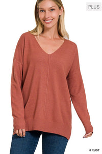 Garment Dyed Front Seam Sweater in Plus