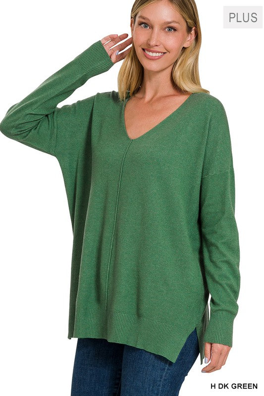 Garment Dyed Front Seam Sweater in Plus