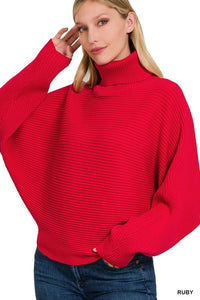 VISCOSE DOLMAN SLEEVE TURTLENECK SWEATER