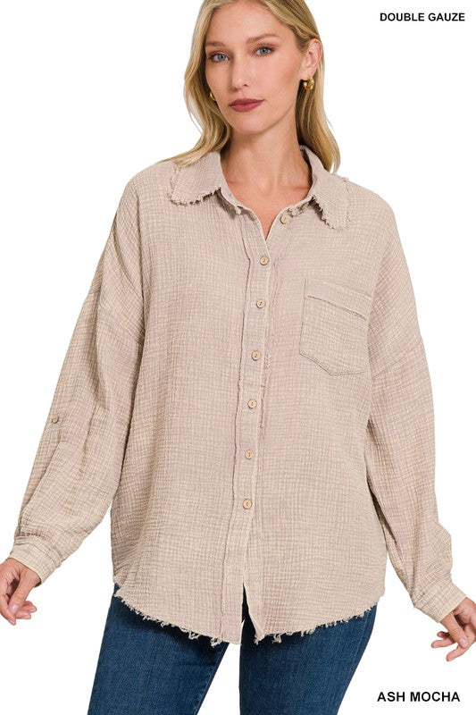 Washed Double Gauze Button Down Shirt