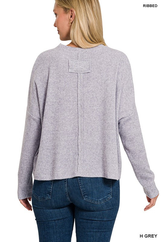 Ribbed Dolman Long Sleeve Sweater - MULTI COLORS
