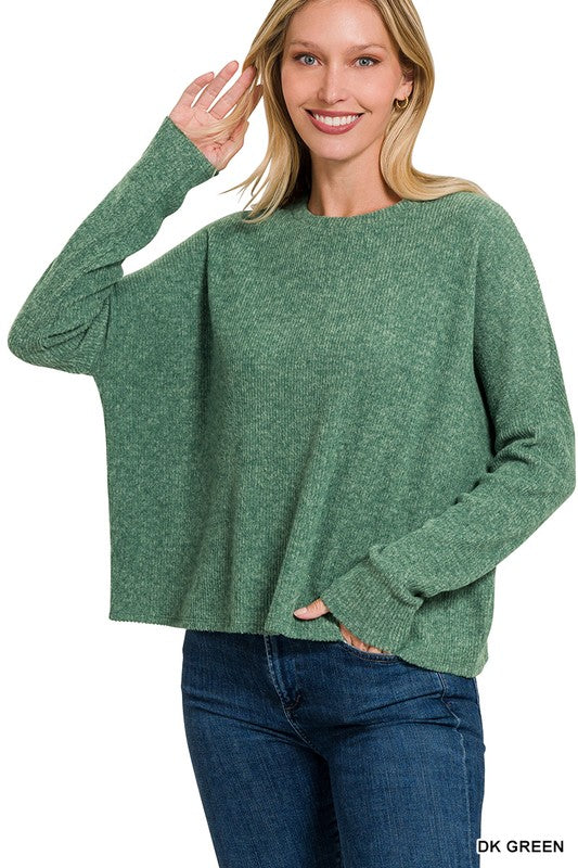 Ribbed Dolman Long Sleeve Sweater - MULTI COLORS