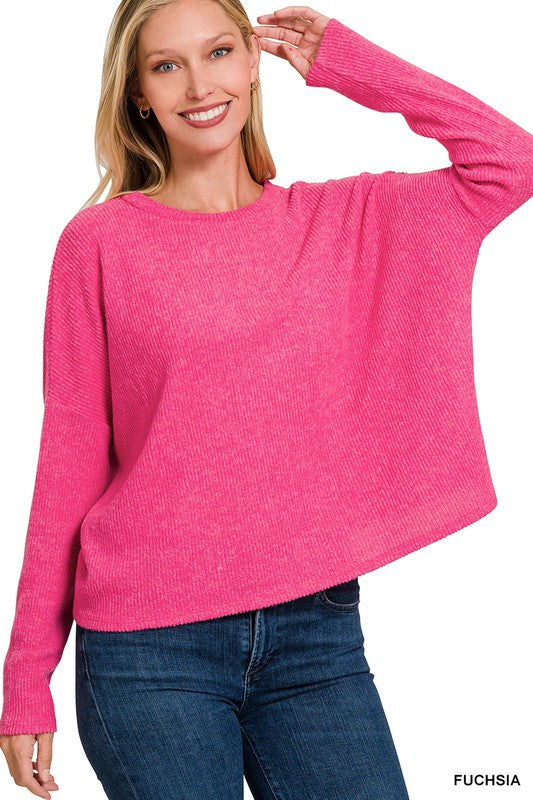 Ribbed Dolman Long Sleeve Sweater - MULTI COLORS