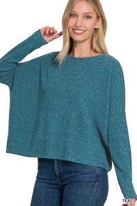 Ribbed Dolman Long Sleeve Sweater - MULTI COLORS