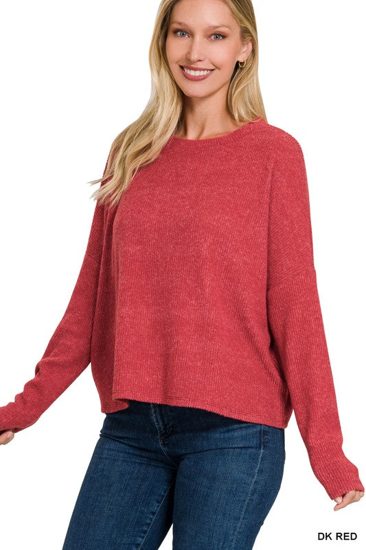 Ribbed Dolman Long Sleeve Sweater - MULTI COLORS