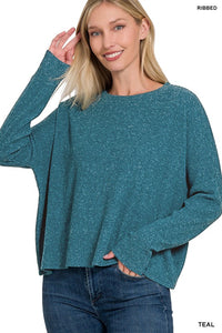 Ribbed Dolman Long Sleeve Sweater - MULTI COLORS