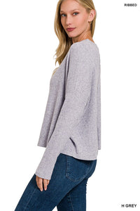 Ribbed Dolman Long Sleeve Sweater - MULTI COLORS