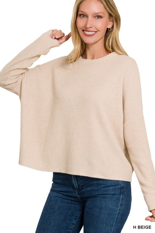 Ribbed Dolman Long Sleeve Sweater - MULTI COLORS