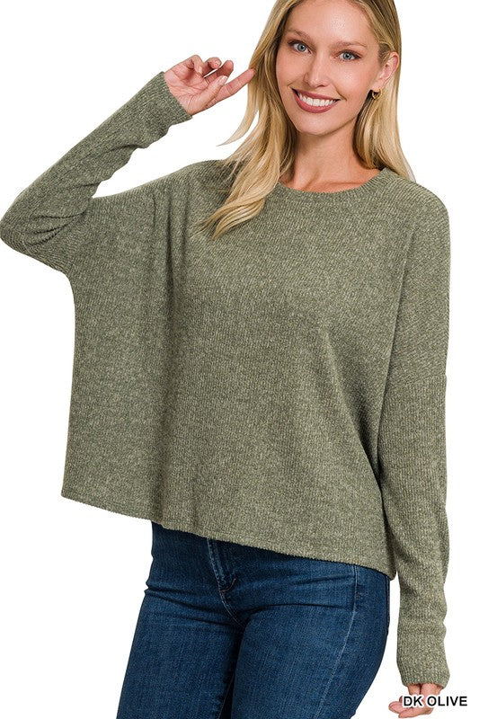 Ribbed Dolman Long Sleeve Sweater - MULTI COLORS