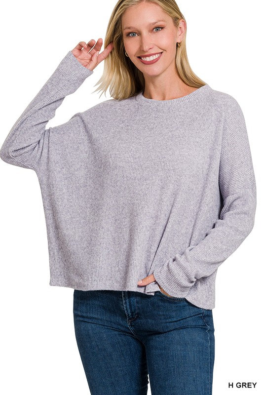 Ribbed Dolman Long Sleeve Sweater - MULTI COLORS