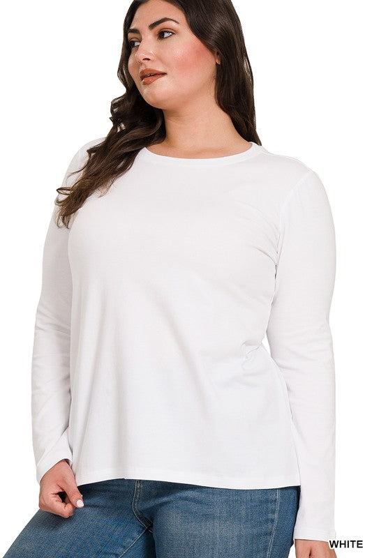 Plus Cotton Crew Neck Long Sleeve T-Shirt