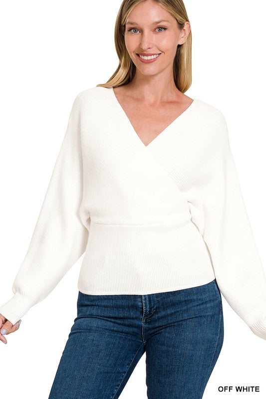 Viscose Cross Wrap Pullover Sweater