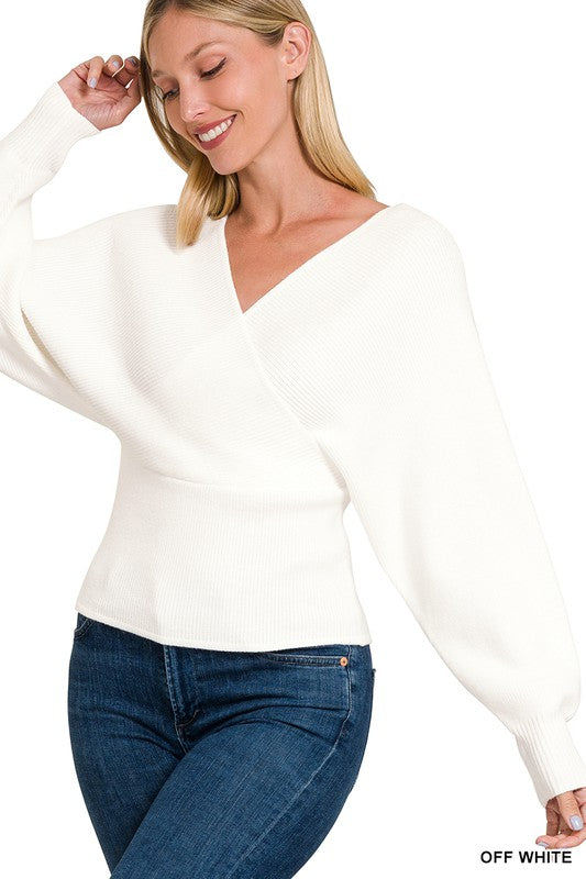 Viscose Cross Wrap Pullover Sweater