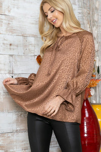 Plus Leopard Long Sleeve Keyhole Top