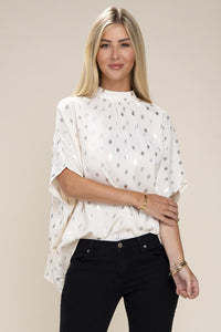 Batwing sleeve mock neck blouse