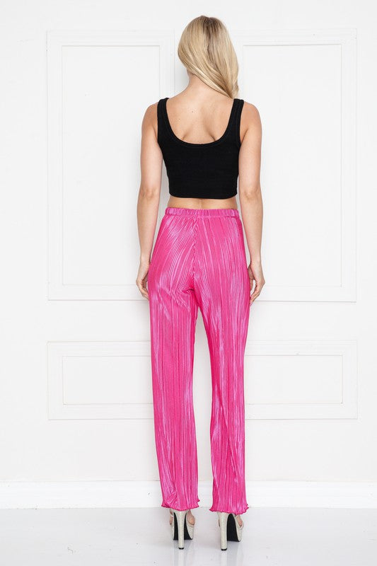 Solid Pleated Satin Relaxed Pants