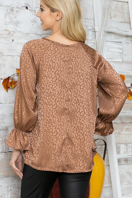Plus Leopard Long Sleeve Keyhole Top