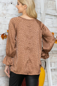 Plus Leopard Long Sleeve Keyhole Top