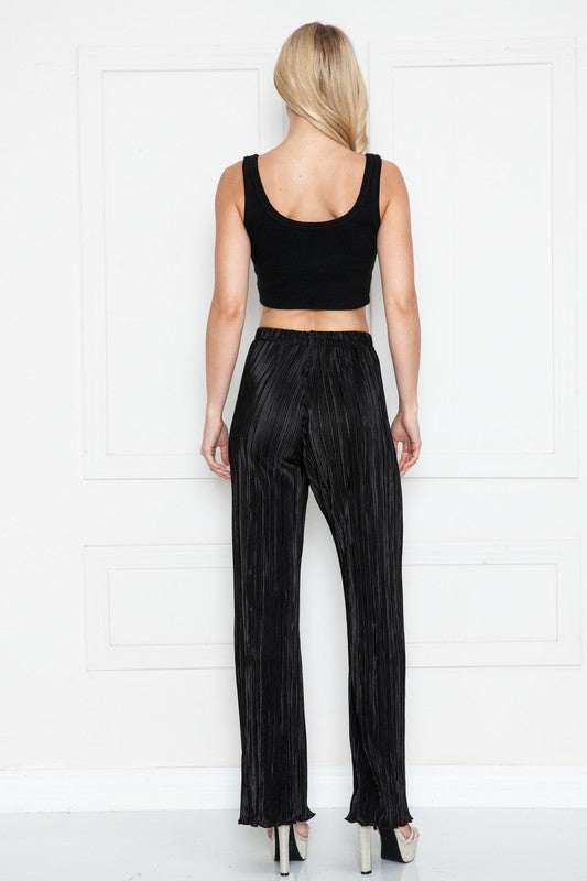 Solid Pleated Satin Relaxed Pants