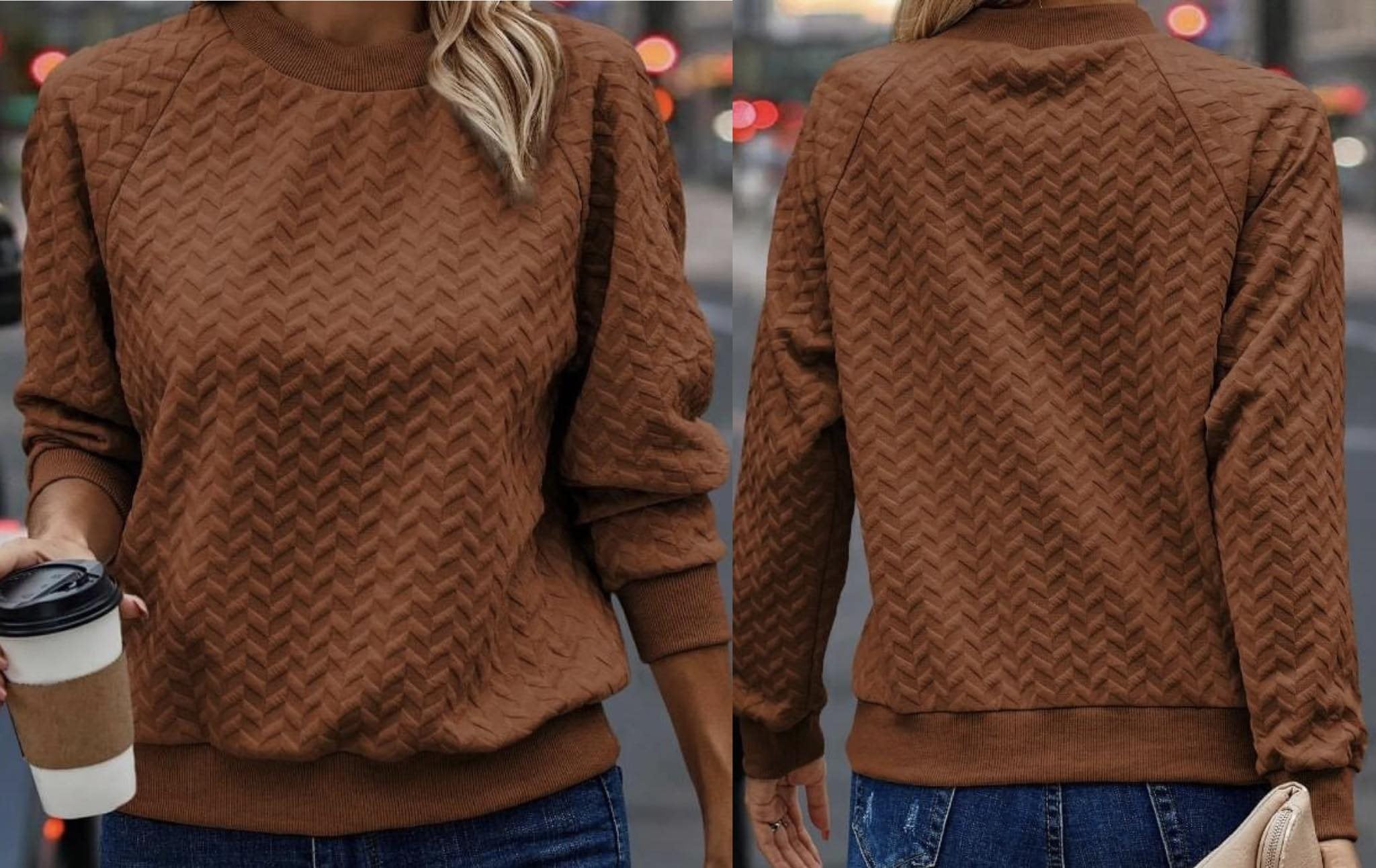 Chestnut Solid Textured Raglan Sleeve Pullover Sweatshirt Presale